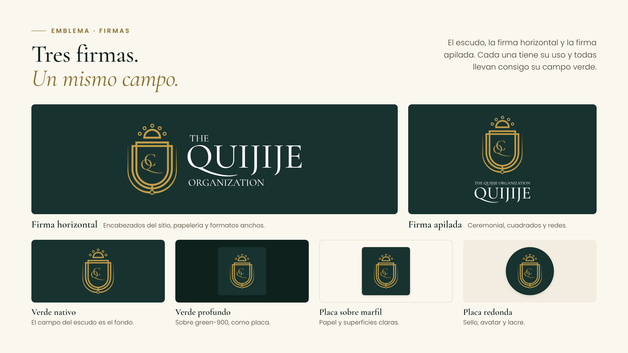 Emblema · firmas y superficies