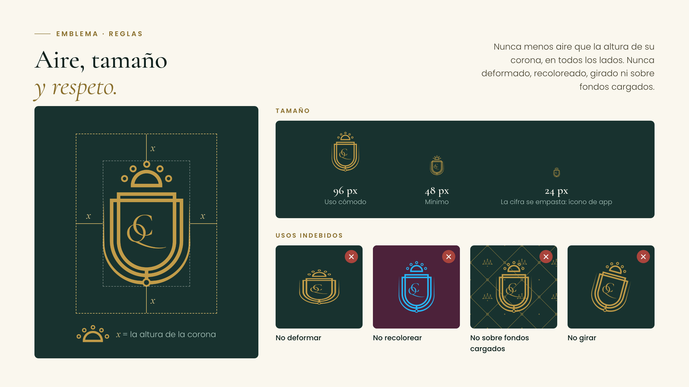 Emblema · aire, tamaño y usos indebidos