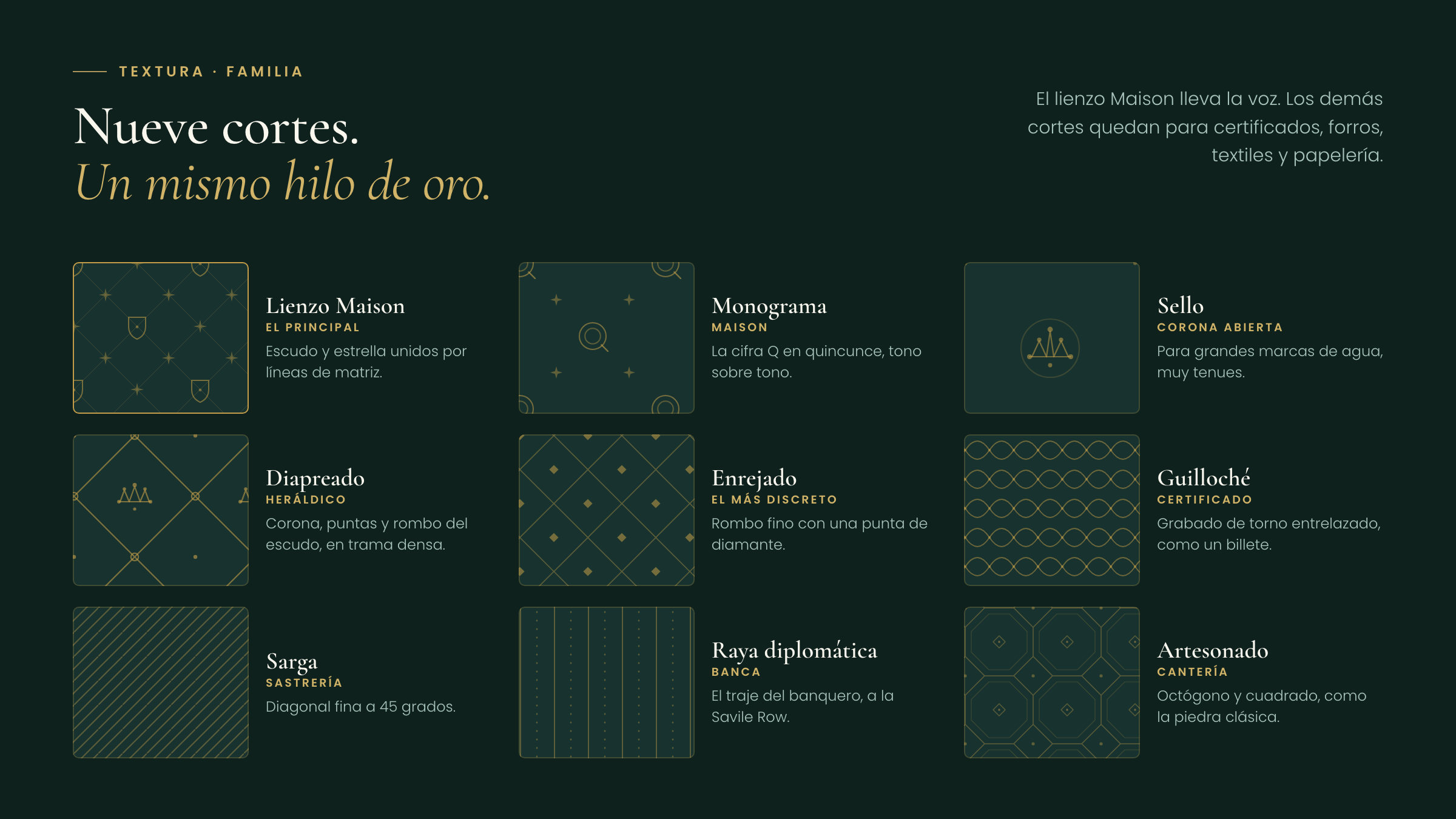 Textura · nueve cortes