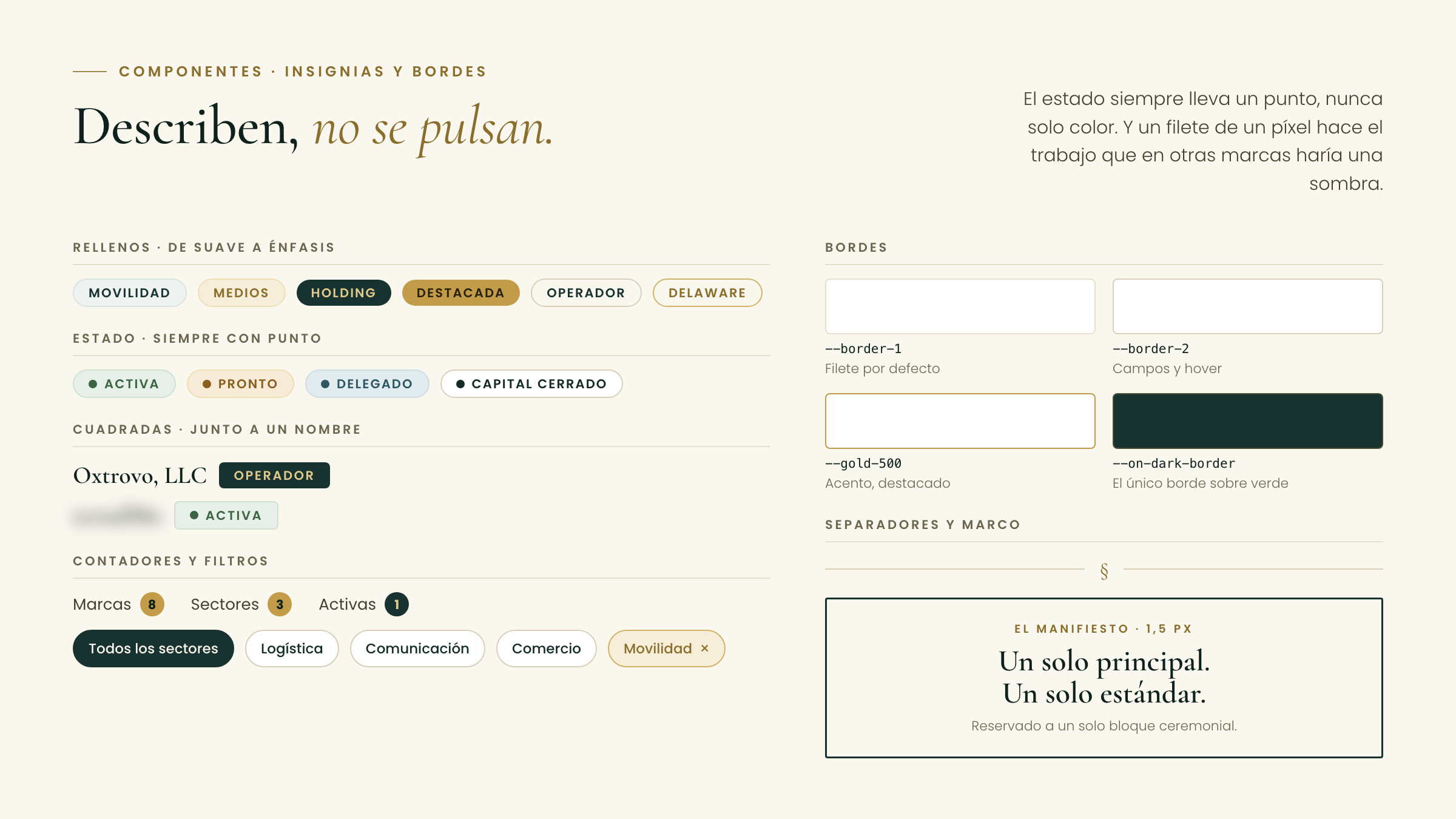 Componentes · insignias y bordes