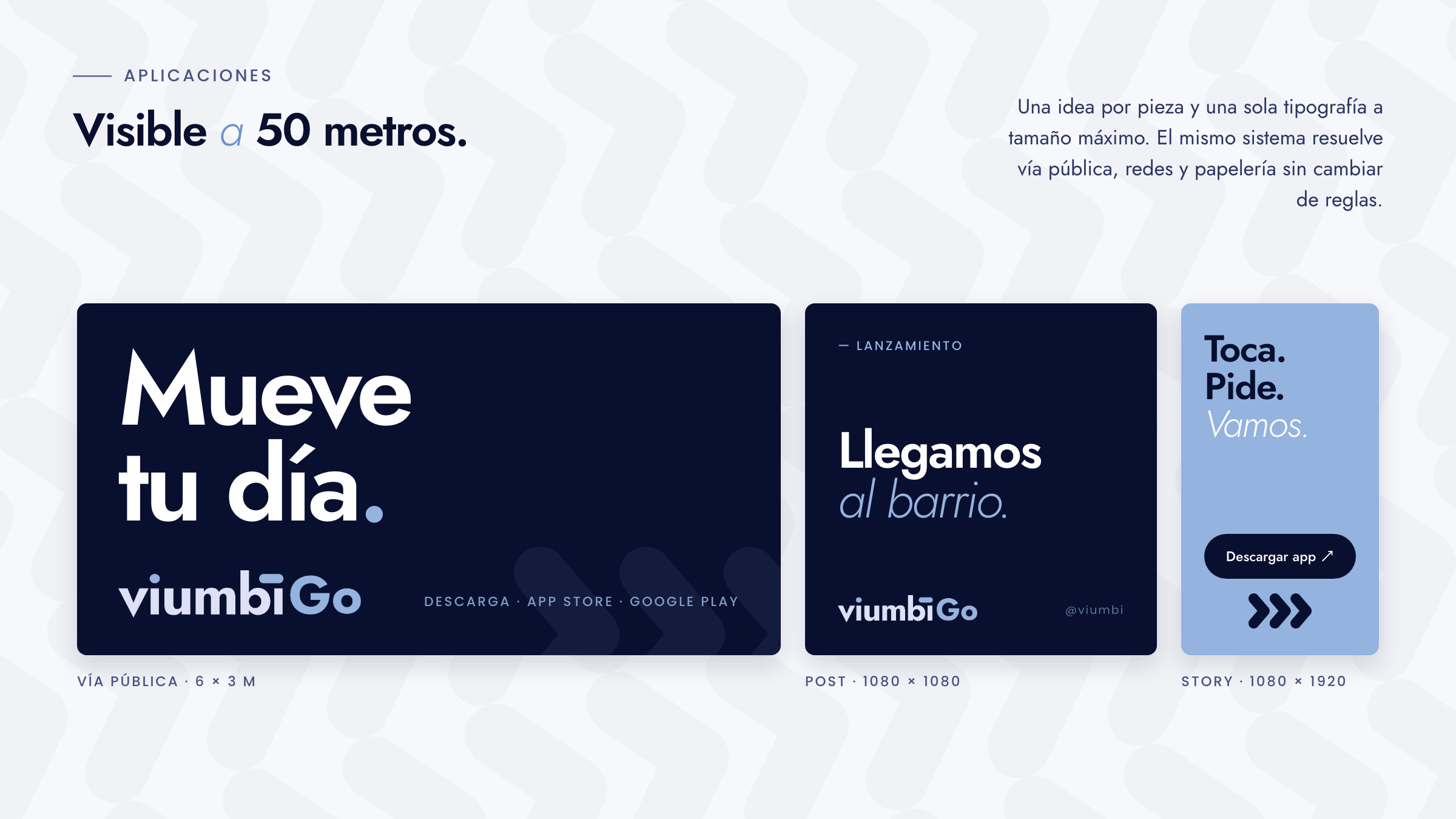 Aplicaciones · vía pública, redes y papelería